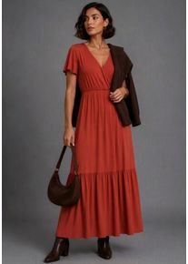 Maxikleid Laura Scott, Damen, Gr. 42, N-Gr, rot (rostrot), Single Jersey, Obermaterial: 95% Viskose, 5% Elasthan, unifarben, figurbetont lang, V-Ausschnitt, Fl&uuml;gel&auml;rmel, Kleider Maxikleid, langer Schnitt, f&uuml;r entspannte Tage, aus Shirtware, mit Fl&uuml;gel&auml;rmeln