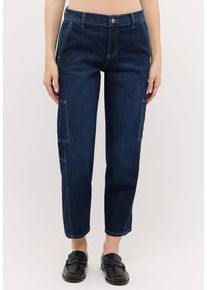 Cargojeans Angels "EVY CARGO", Damen, Gr. 42, L&auml;nge 28, blau (schwarz indigo used), Denim/Jeans, Obermaterial: 91% Baumwolle, 6% Polyester, 3% Elasthan, 7/8-L&auml;nge, Jeans Cargojeans, mit aufgesetzten Taschen an der Seite, O-Shape