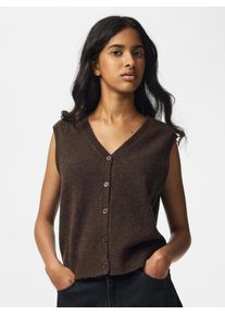 Strickweste Pieces "PCSALLY SL V-NECK KNIT VEST NOOS BC", Damen, Gr. XL, braun (hot fudge detail:melange), Strick, Obermaterial: 90% Polyester, 5% Wolle, 5% Elasthan, meliert, normal, V-Ausschnitt, Westen Strickweste, Materialmix
