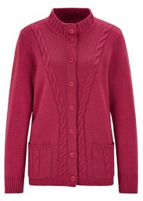 Strickjacke GOLDNER "Kurzgr&ouml;&szlig;e Cardigan mit Zopfmuster", Damen, Gr. 25, rot (bordeaux), Obermaterial: 70% Polyacryl PAN. 30% Schurwolle WV., figurumspielend, Rippb&uuml;ndchen, Strickjacken Strickjacke, Zopfmuster im Vorderteilund aufgesetzte Taschen