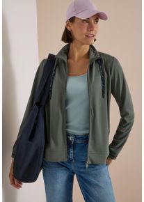 Sweatjacke Cecil, Damen, Gr. L (42), gr&uuml;n (dried olive gr&uuml;n), Sweatware, Obermaterial: 72% Viskose, 25% Polyester, 3% Elasthan, h&uuml;ftlang, Rundhals, B&uuml;ndchen, Sweatjacken Sweatjacke, mit Animal-Print Details, Stehkragen, Viskosemix