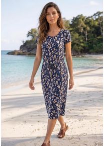 Shirtkleid Laura Scott "mit Bindeband aus softem und atmungsaktivem Jersey", Damen, Gr. 48, N-Gr, Single Jersey, blau (navy, gebl&uuml;mt), Single Jersey, Obermaterial: 50% Baumwolle, 50% Modal, gebl&uuml;mt, 7/8-L&auml;nge, Kleider Shirtkleid, im Basic-Stil, Shirtware, femininer Look