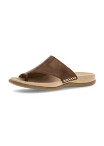 Zehentrenner Gabor, Damen, Gr. 44, braun (nussbraun), Kalbsleder, Schuhe Zehentrenner, Keilabsatz, Sommerschuh, Dianette mit kontrastfarbiger Stickerei