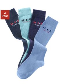 H.I.S. Kniestr&uuml;mpfe H.I.S "Kinder Damen Herren Kniestr&uuml;mpfe nat&uuml;rliche Baumwolle", M&auml;dchen, Gr. 39-42, blau (hellblau, marine, blau, dunkelblau), Baumwolle, Elasthan (LYCRA), Polyamid, unifarben, elastisch, Socken Kniestr&uuml;mpfe, mit verst&auml;rkten Belastungszonen, Topseller