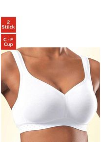 Entlastungs-BH "BH ohne B&uuml;gel, Baumwoll-BH, Soft-BH", Damen, Gr. 95, Cup E, wei&szlig; (2xwei&szlig;), Jersey, Obermaterial: 90% Baumwolle, 10% Elasthan, PETITE FLEUR BY LASCANA, BHs Entlastungs-BH, mit breiten Tr&auml;gern, gro&szlig;e Gr&ouml;&szlig;en, bequemer BH