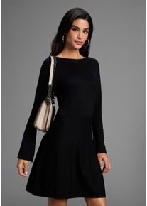 Strickkleid Laura Scott, Damen, Gr. 46, N-Gr, schwarz, Strick, Obermaterial: 70% Viskose, 30% Polyamid, clean, unifarben, figurumspielend mini, U-Boot-Ausschnitt, Fledermaus&auml;rmel mit Kn&ouml;pfen,mit Schlitzen, Kleider Strickkleid, in ausgestellter Mini-Form mit Zierkn&ouml;pfen, Topseller