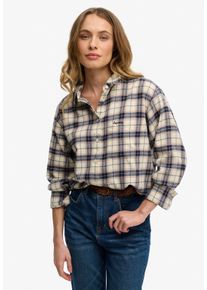 Karobluse Superdry "CHECK FLANNEL RELAXED SHIRT", Damen, Gr. M, sanftes wei&szlig; mix check, Web, Obermaterial: 100% Baumwolle, kariert, relaxed fit normal, Blusen Karobluse, Baumwolle, relaxed fit, aus weichem Flanell