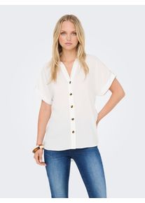 Kurzarmbluse Only "OnlyASMIN SHIRT S/S WVN NOOS", Damen, Gr. XS, wei&szlig; (snow wei&szlig;), Web, Obermaterial: 100% Viskose, unifarben, regular fit normal, Blusen Kurzarmbluse, Viskose, hinten etwas l&auml;nger geschnitten