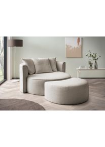 XXL-Sessel "ISALIE, Rundsessel mit Hocker, Lesesessel, Loveseat, Big-Sessel", grau (taupe), B:153cm H:98cm T:208cm, LeGer Home by Lena Gercke, Sessel, XXL-Sessel, trendige Stoffe, 3 Zierkissen, gro&szlig;e Sitzfl&auml;che, Cord, Samt, Boucl&eacute;