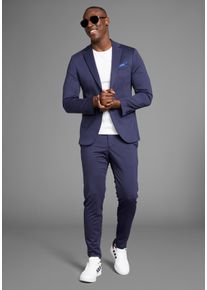 Anzug Bruno Banani "Jersey", Herren, Gr. 56, N + U Gr, blau (marine), Jersey, Obermaterial: 60% Polyester, 35% Viskose, 5% Elasthan. Futter: 100% Polyester, normal, Anz&uuml;ge Anzug, elastische Qualit&auml;t, Topseller