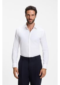Businesshemd BOSS "HANK", Herren, Gr. 41, N-Gr, wei&szlig; (wei&szlig;100), Web, Obermaterial: 92% Polyamid, 8% Elasthan, unifarben, slim fit normal, Rundhals, 2-Knopf-Manschette mit Schlitz, Hemden Businesshemd, Slim-Fit, aus funktionalem Stretch-Twill, Kentkragen