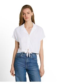 Shirtbluse Tom Tailor Denim, Damen, Gr. S, wei&szlig;, Web, Obermaterial: 100% Viskose, unifarben, regular fit normal, Blusen Shirtbluse, mit Knotendetail