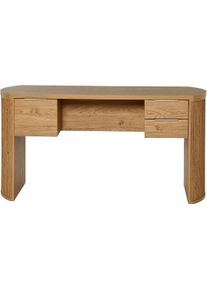 Schreibtisch Jahnke "MOON D 150", braun (montana eiche, montana eiche, montana eiche), B:148cm H:75,2cm T:59cm, Tische, Schreibtisch, Schreibtisch, 1 T&uuml;r & 2 Schubladen, Aluminium Griffe, Breite: 148 cm