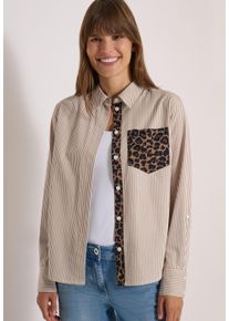 Hemdbluse Cecil, Damen, Gr. XL (44), beige (creamy mocha), Web, Obermaterial: 70% Baumwolle, 30% Viskose, kontrastfarbene Details, figurumspielend h&uuml;ftlang, 2-Knopf-Manschette, Blusen Hemdbluse, Kontrastfabene Details im Animal-Print