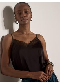 Spitzentop Apricot "Satin-Camisole-Top" Gr. 44, schwarz, Tops, Damen, XXL (44), gewebt, Obermaterial: 100% Polyester Pol. recyc.., uni, Spitzentop, mit Spitze