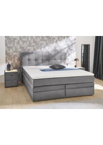 Jockenh&ouml;fer Boxspringbett JOCKENH&Ouml;FER GRUPPE "AMY mit Bettkasten, inkl. Taschenfederkernmatratze H&auml;rtegrad H3-H4", grau (grau 341, 09), B:214cm L:217cm, Bezug Bett: Samtoptik (100% Polyester);Topper und Matratzenspiegel: 100% Polyester, Komplettbetten, Boxspringbett, mit 6 cm Kaltschaum-Topper, Samt-Bezug, 180x200 und 200x200 cm
