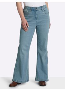 sheego Damen Bootcut-Jeans mit stark ausgestelltem Saum in blue-bleached ,Gr&ouml;&szlig;e 58, Witt, 96% Baumwolle, 4% Elasthan