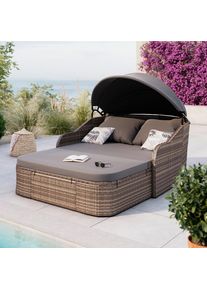 Ambia Garden Sonneninsel, Grau, Metall, Kunststoff, F&uuml;llung: Komfortschaum, 204 cm, Fsc, Bsci, verstellbares Dach, UV-best&auml;ndig, Gartenm&ouml;bel, Loungem&ouml;bel, Sonneninseln