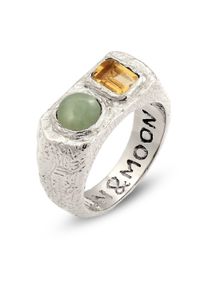 Siegelring HAZE & GLORY "Ring Signet Jade Gr&uuml;n 925 Sterling Silber Shake It Up" Gr. 52, silber, Fingerringe, Damen, 52, Silber 925 (Sterlingsilber), Siegelring