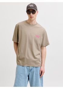 Jack & Jones Rundhalsshirt JACK & JONES "JORNORREBRO TYPO TEE SS CREW NECK NOOS", Herren, Gr. XS, beige (vintage khaki print:ss 26), Jersey, Obermaterial: 100% Baumwolle, bedruckt, relaxed fit normal, Rundhals, Shirts Rundhalsshirt, Baumwolle, relaxed fit