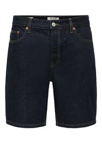 Only & Sons Shorts ONLY & SONS "ONSEDGE RINSE 6496 AZG DNM SHORTS NOOS", Herren, Gr. XL, N-Gr, dunkelblau denim detail:rinse, Denim/Jeans, Obermaterial: 100% Baumwolle, used, regular fit ca. Mitte Oberschenkel, Hosen Shorts