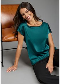 Shirtbluse Laura Scott "mit Satin-Vorderteil und hochflexiblen Jersey-R&uuml;cken", Damen, Gr. 40, petrol, Web, Obermaterial: 100% Polyester. R&uuml;ckenteil: 95% Viskose, 5% Elasthan, leicht gl&auml;nzend, unifarben, l&auml;ssig geschnitten h&uuml;ftlang, Rundhals, angeschnitten, Blusen Shirtbluse, lockere Passfrom, zeitlos & gut zu kombinieren