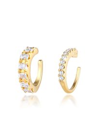 Paar Ohrklemmen Elli Premium "Ohrringe Single Earcuff Set Zirkonia (2 tlg) 925 Silber" Gr. 10, gold, Ohrringe, Damen, 10, Silber 925 (Sterlingsilber), Paar Ohrklemmen