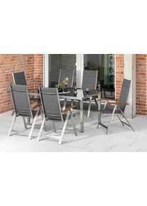 Garten-Essgruppe Merxx "Ferrara", grau, B:62cm H:116cm T:101cm, Edelstahl, FSC-zertifiziertes Massivholz, Polyester, Sitzm&ouml;bel-Sets, Garten-Essgruppe, 6 Klappsessel mit Tisch