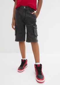 bonprix Bermude de blugi tip cargo, Loose Fit, cu talie ajustabilă, negru, 176