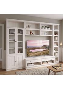 Wohnwand OTTO HOME "Soeren, 1 TV-Lowboard, 1 Wandregal, 1 B&uuml;cherregal, 1 Vitrine", cremewei&szlig;, B:278cm H:220cm T:45cm, Massivholz, Kastenm&ouml;bel-Sets, Wohnwand, aus massiver Kiefer, T/B/H 45cm/278cm/220cm
