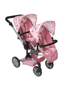 Bayer Chic 2000 Puppen-Zwillingsbuggy CHIC2000 "Linus Duo", flowers rosa, Puppenwagen, KinderB:80cm H:79cm T:80cm, Kunststoff, Polyester, Stahl, Puppen-Zwillingsbuggy, mit zwei abnehmbaren, bis in Liegeposition verstellbaren Sportsitzen, B:80cm H:79cm T:80cm