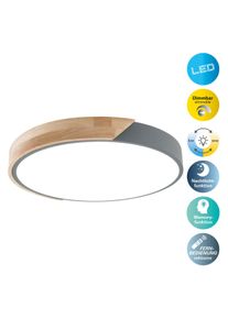 N&auml;ve N&Auml;VE LED Deckenleuchte "Borneo", grau, 1, &Oslash; 52cm H: 5,5cm, 1 Stk., Leuchten, Dimmbar per Fernbedienung (inkl.), CCT, Memory, Nachtlicht, Holzrand, LED Deckenleuchte