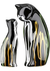Skulptur Gilde "2tlg. Set Figur Katze Scuro schwarz", schwarz, B:14cm H:22cm T:8cm, Keramik, Dekofiguren, Skulptur, Tierfigur Wohnaccessoire Designkatze dekorativ Sammlerfigur