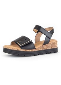 Keilsandalette Gabor "GENUA", Damen, Gr. 36, schwarz, Kalbsleder, unifarben, Schuhe Keilsandalette, Keilabsatz, Sommerschuh, Sandale mit Klettverschl&uuml;ssen, Weite G