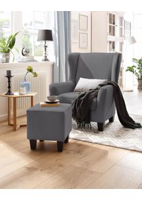 Ohrensessel OTTO HOME "CHILLY, Microfaser-Bezug, Sessel mit Hocker", grau, B:84cm H:101cm T:84cm, 100% Polyester;Karo Stoff (60% Polyester/40% Baumwolle);Velvet (100% Polyester);Luxus-Microfaser in Teddy Optik (100% Polyester), Sessel, Ohrensessel, Unser Dauertiefpreis