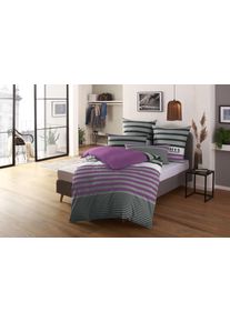 Bettw&auml;sche OTTO HOME "Majoran", lila (beere), B/L: 155cm x 220cm, 1 Stk., 1 Stk., Linon, B/L: 80cm x 80cm, 2 Stk., Linon, Obermaterial: 100% Baumwolle, Bettw&auml;sche, Bettw&auml;sche, gestreifte Bettw&auml;sche in 4 Qualit&auml;ten, Marke H.I.S by OTTO home