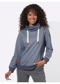 Damen Sweatshirt im Streifenmuster in rauchblau-ecru ,Gr&ouml;&szlig;e 44, WITT, 50% Baumwolle, 50% Polyester