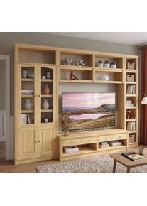 Wohnwand OTTO HOME "Soeren, 1 TV-Lowboard, 1 Wandregal, 1 B&uuml;cherregal, 1 Vitrine", natur, B:278cm H:220cm T:45cm, Massivholz, Kastenm&ouml;bel-Sets, Wohnwand, aus massiver Kiefer, T/B/H 45cm/278cm/220cm