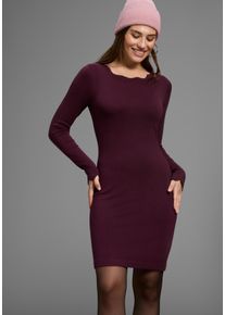 Strickkleid Laura Scott, Damen, Gr. 34, N-Gr, rot (bordeaux), Strick, Obermaterial: 70% Viskose, 30% Polyamid, clean, unifarben, figurbetont mini, Rundhals, Kleider Strickkleid, figurbetont und kurz - mit femininer Wellenkante