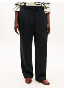 Stoffhose Tommy Hilfiger Curve "CRV TIMELESS WOOL STR PLEAT PANT", Damen, Gr. 48, N-Gr, schwarz (schwarz night navy), Web, Obermaterial: 54% Polyester, 44% Wolle, 2% Elasthan, unifarben, regular fit normal, Hosen Stoffhose, in gro&szlig;en Gr&ouml;&szlig;en, mit Wolle