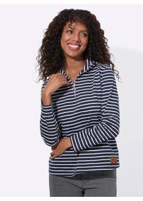 Damen Sweatshirt im sportiven Ringelmuster in dunkelblau-ecru-geringelt ,Gr&ouml;&szlig;e 48, WITT, 100% Baumwolle