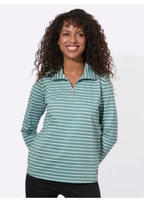 Damen Sweatshirt im sportiven Ringelmuster in jade-ecru-geringelt ,Gr&ouml;&szlig;e 48, WITT, 100% Baumwolle