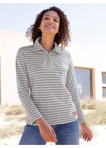 Damen Sweatshirt im sportiven Ringelmuster in steingrau-ecru-geringelt ,Gr&ouml;&szlig;e 40, WITT, 100% Baumwolle