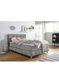 Boxspringbett Home Affaire "Salo", grau (hellgrau), B:154cm L:211cm, Struktur (100% Polyester);Bezug der Spiegelfl&auml;che Matratzendrell aus 100% Polyester;Samtoptik (100% Polyester), Komplettbetten, Boxspringbett, incl. Topper, 6 Breiten, 2 H&auml;rtegrade, TFK auch in H&auml;rtegrad 4