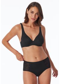 Midislip Schiesser "Air", Damen, Gr. 40, Microfaser, schwarz (000, schwarz), Microfaser, Obermaterial: 85% Polyamid, 15% Elasthan, unifarben, eng, Unterhosen Midislip, mit transparenten Spitzen-Eins&auml;tzen