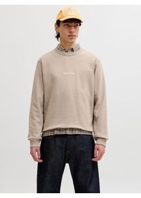 Jack & Jones Sweatshirt JACK & JONES "JORNORREBRO EMB SWEAT CREW NOOS", Herren, Gr. XS, beige (vintage khaki), angeraute Sweatware, Obermaterial: 89% Baumwolle, 11% Polyester, unifarben, relaxed fit normal, Rundhals, Rippb&uuml;ndchen, Sweatshirts Sweatshirt, mit Logo Print