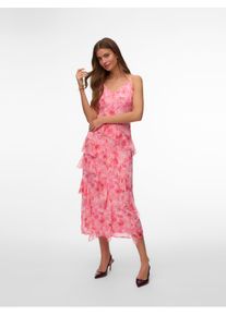 V&eacute;ro Moda Tr&auml;gerkleid VERO MODA "VMSMILLA S/L V-NECK LONG FRILL DRESS WVN", Damen, Gr. L, N-Gr, pink (rose shadow aop:sally), Web, Obermaterial: 100% Polyester, bedruckt, lang, V-Ausschnitt, Kleider Tr&auml;gerkleid, Kunstfaser