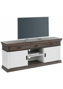 TV-Board OTTO HOME "Vinales, Sideboard, Kommode, 3 Schubk&auml;sten, 4 F&auml;cher", wei&szlig; (wei&szlig;, wengefarben), B:158cm H:65cm T:39cm, Massivholz, Sideboards, TV-Board, Messinggriffe im Jugendstil, Zierleiste und eleganter Sockel