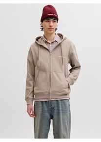 Jack & Jones Kapuzensweatshirt JACK & JONES "JORNORREBRO EMB SWEAT ZIP HOOD NOOS", Herren, Gr. M, beige (vintage khaki), angeraute Sweatware, Obermaterial: 89% Baumwolle, 11% Polyester, bedruckt, relaxed fit normal, Rundhals, Rippb&uuml;ndchen, Sweatshirts Kapuzensweatshirt, mit Stickerei