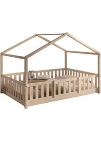 Hausbett Vipack "Dallas, Massivholzbett mit Dachaufbau umbaubar vom Boden- zum Daybett", kiefer natur, kiefer natur, kiefer natur, B:147cm H:170cm L:210cm, Betten, Hausbett, mit Bettschublade, wahlweise Kiefer massiv natur oder wei&szlig;